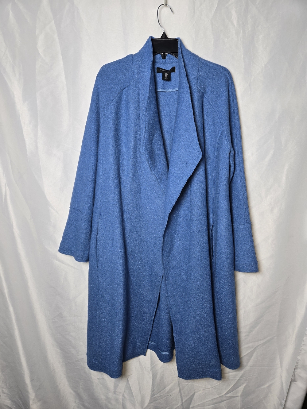 Tahari Blue Wool Viscose Open Front Duster Coatigan Jacket Womens Large